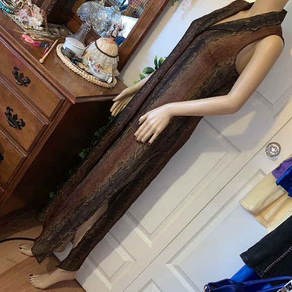 Vintage 80s Reptile snake print sheer chiffon sleeveless maxi VEST Shirt top S M - Picture 12 of 13